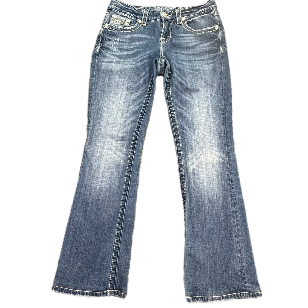 Miss Me Easy Boot Jeans Womens 27 Blue Embellished Low Rise JE1043EL
